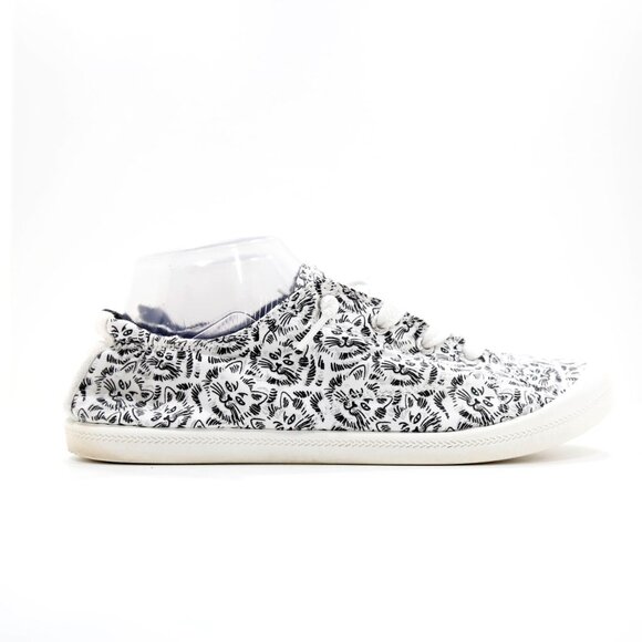 Bobs from Skechers White & Black Fabric Cat Print Slip On Sneakers - 9.5 - Picture 3 of 7